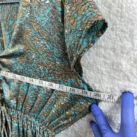 Luck Star Ibiza 100% Silk High Low Button Up Midi Dress Ruffled Hem Unique Print - Picture 12 of 16